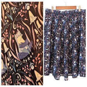 Retrolicious Womens NWT Size 1X Blue Grey Fox Print Cotton Circle Skater Skirt